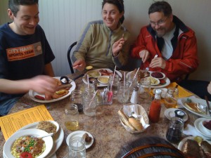 Corey, Rose and Charles Enjoying their Meals at Max's