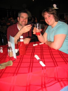 Brett and Vicki enjoying each other's drinks